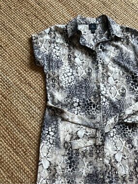 Jules & Leopold Neutral Snake-Print Midi Shirt Dress